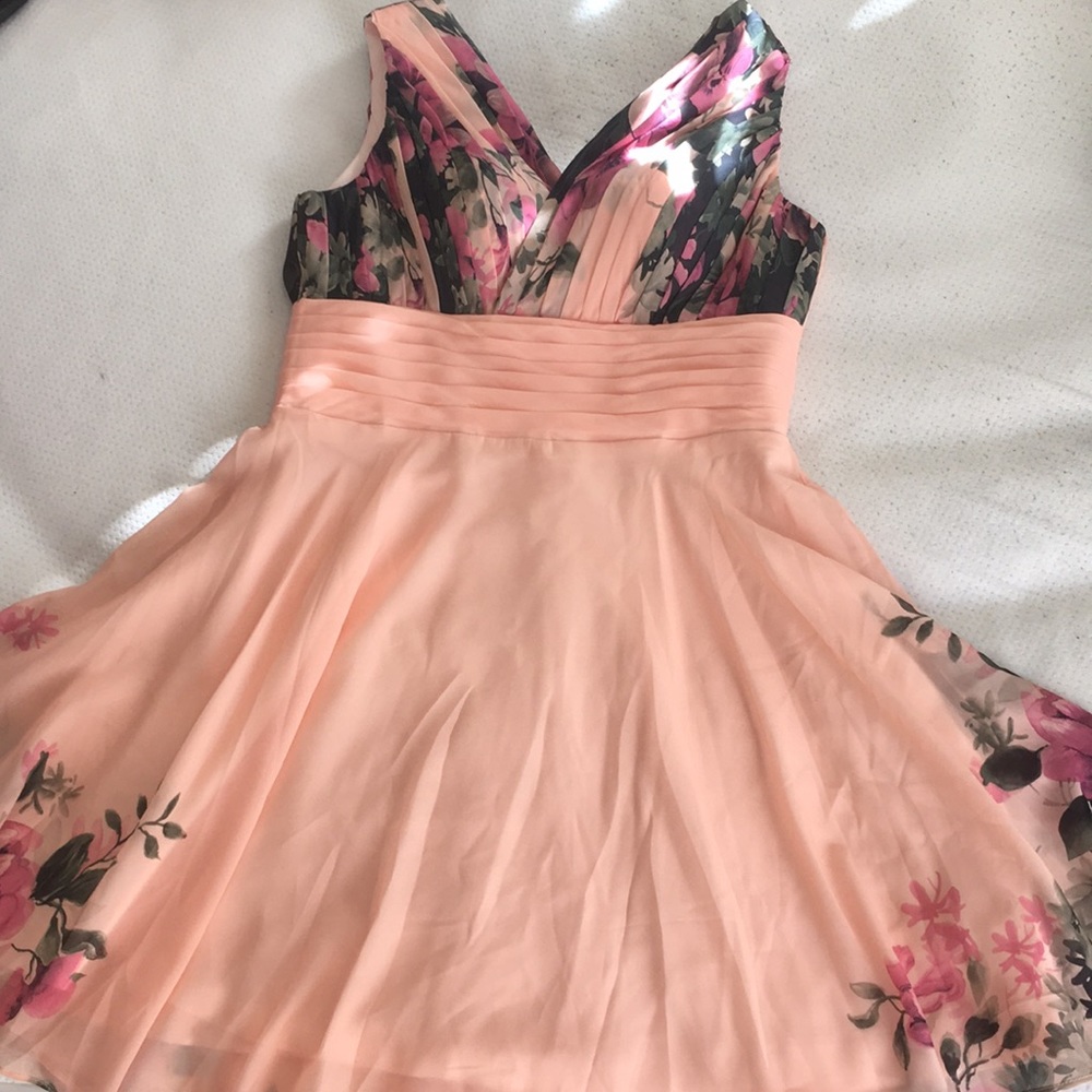 Peach and Floral Prom Dress